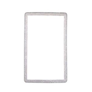 May include: A rectangular frame with rounded corners, featuring a translucent, clear material embedded with small, reflective silver glitter particles throughout the entire border, creating a shimmering effect against the white center space.