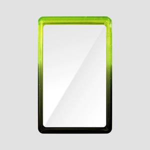May include: A rectangular mirror featuring a frame with a gradient color transition from bright lime green at the top to deep black at the bottom. The frame has a smooth, glossy finish with subtle embedded glitter particles throughout the material.