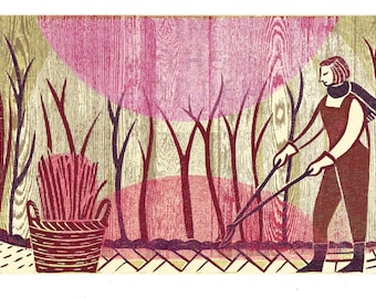 Autumn Pruning - Digital Woodcut Print