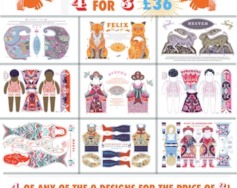 Any 4 Tea Towel / Dish Towel / Cloth Kit Designs for the price of 3 - designs by Sarah Young