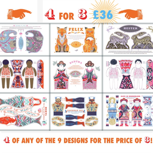 Any 4 Tea Towel / Dish Towel / Cloth Kit Designs for the price of 3 - designs by Sarah Young