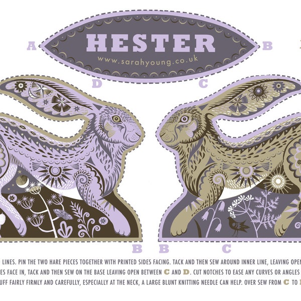 Hester the Hare Tea Towel / Cloth Kit - A silkscreen design by Sarah Young