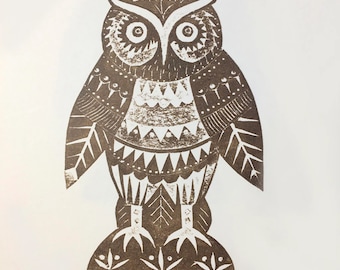 Owlet - Card Cut/ Relief Print / Letterpress Print/ Collagraph