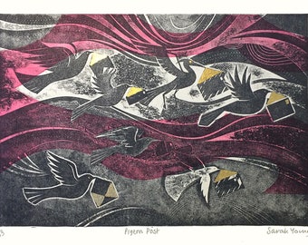 Pigeon Post - Card Cut/ Relief Print / Letterpress Print/ Collagraph