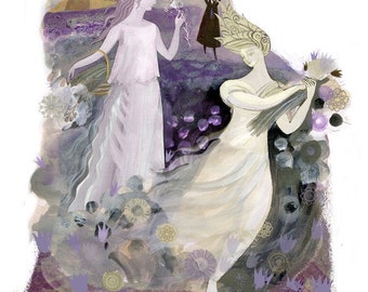 Nymphs Gathering Flowers - Print of an illustration by Sarah Young