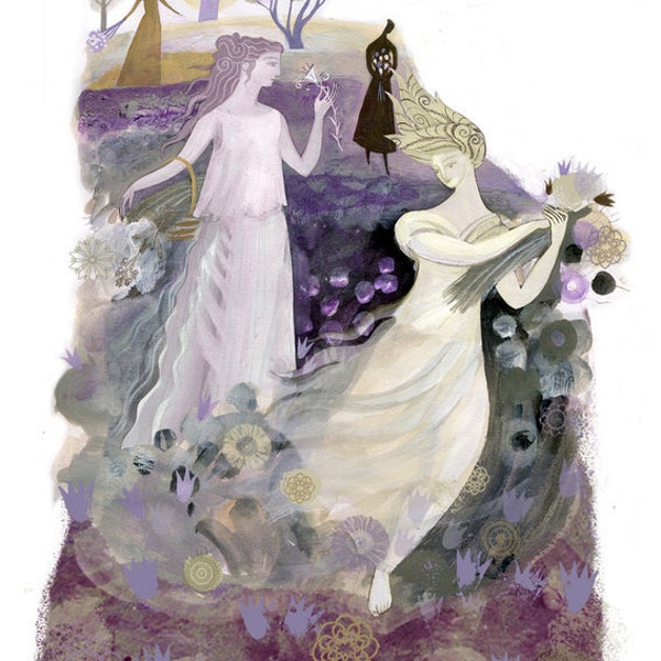 Nymphs Gathering Flowers - Print of an illustration by Sarah Young