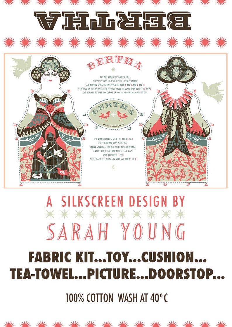 Bertha Tea Towel / Cloth Kit A silkscreen design by Sarah Young image 3
