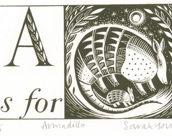 A is for Armadillo - Alphabet Silkscreen Print