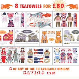 Any 8 Tea Towel / Cloth Kit Designs for the price of less than 6 - designs by Sarah Young