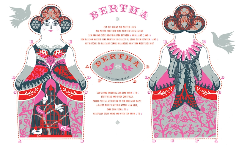 Bertha Tea Towel / Cloth Kit A silkscreen design by Sarah Young image 1