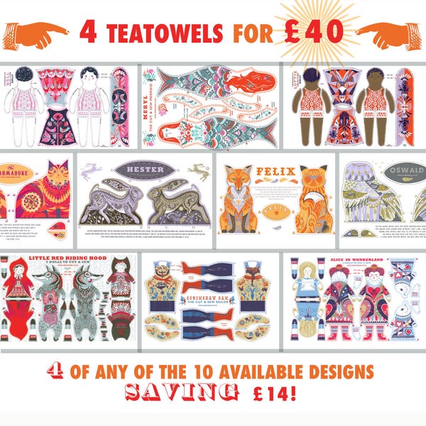 Tea Towel Cloth Kit: Any 4 Sarah Young Designs