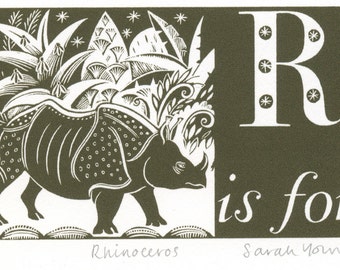 R is for Rhinoceros - Alphabet Silkscreen Print