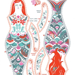 Meryl The Mermaid Tea Towel / Cut and Sew Kit - A silkscreen design by Sarah Young