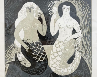 The Siren Sisters - Relief Print/ Letterpress Print / Linoprint