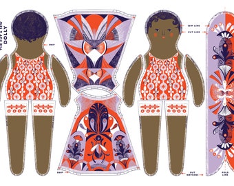 Lottie - Teatowel or Dolly to Cut & Sew - A silkscreen design by Sarah Young