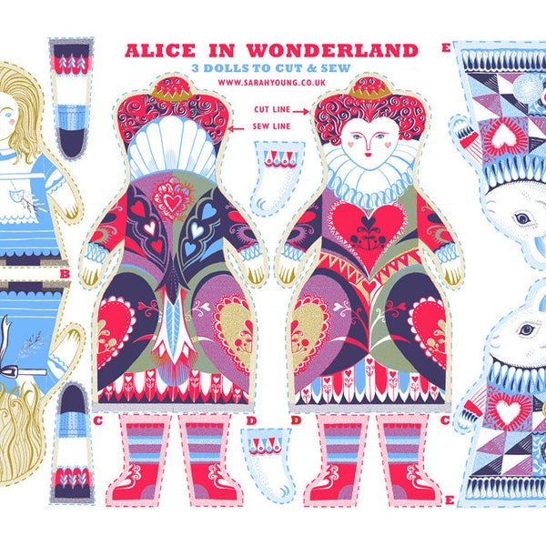 Alice in Wonderland Tea Towel / Cloth Kit - A silkscreen design by Sarah Young