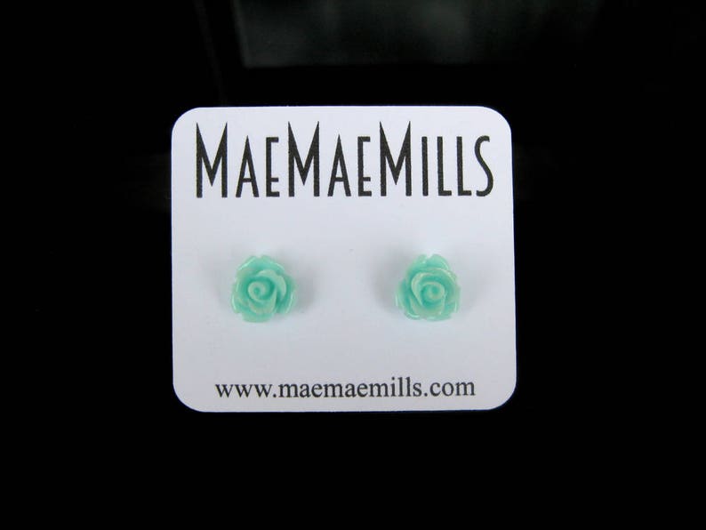 Mint Green Rose Stud Earrings image 1