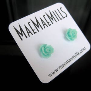 Mint Green Rose Stud Earrings image 2