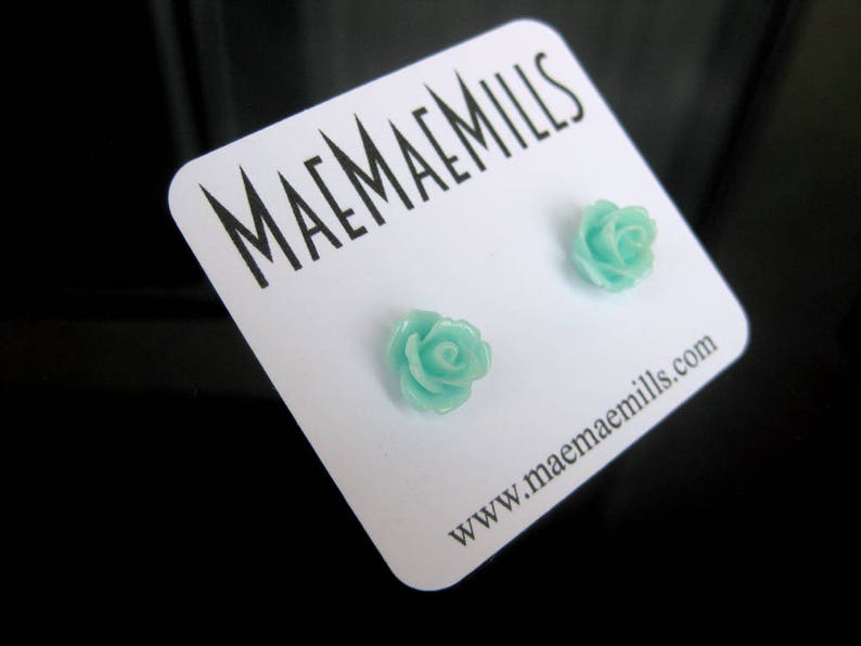 Mint Green Rose Stud Earrings image 2