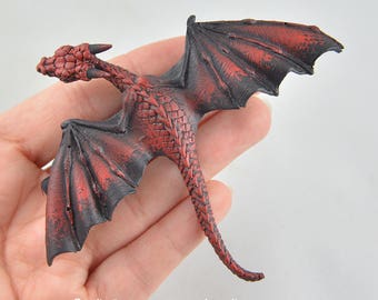 Realistic Baby Dragon Hair Clip - Black and Red Dragon - IN STOCK and Ready to Ship