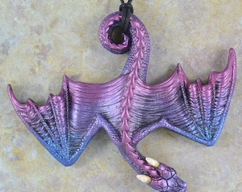 Hanging Dragon Necklace - Purple Aurora Borealis Dragon - IN STOCK and Ready to Ship