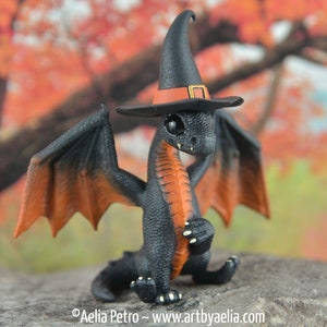 Witch Dragon Sculpture Resin Designer Toy - Black and Orange - IN STOCK and Ready to Ship