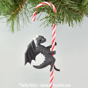 Candy Cane Dragon Ornament - Black Dragon - IN STOCK and ready to Ship