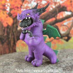 Dress-Up Costume Dragon Sculpture Resin Figurine - Purple Dragon - IN STOCK and Ready to Ship