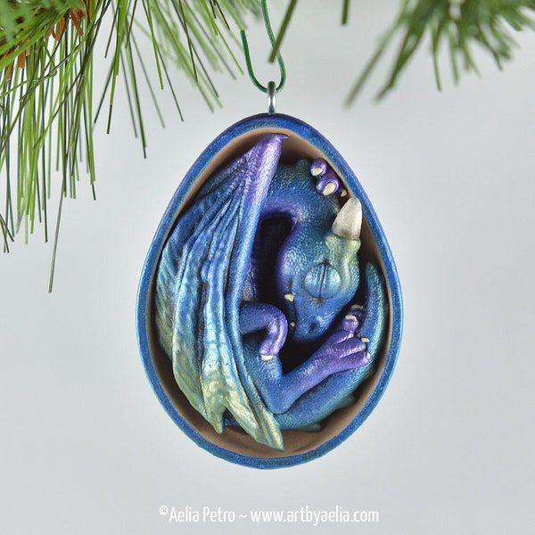 Dragon Egg Ornament - Aurora Borealis Dragon - IN STOCK and Ready to Ship