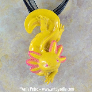 Golden Axolotl Necklace - Yellow and Pink Axolotl - Unique Gift for the Exotic Animal Lover - IN STOCK and Ready to Ship