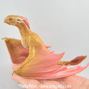 Realistic Baby Dragon Replica - Gold and Pink Dragon - IN STOCK and Ready to Ship