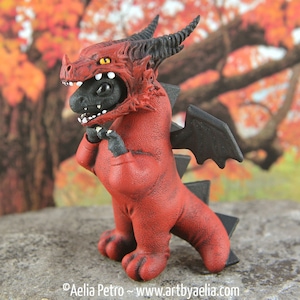 Dress-Up Costume Dragon Sculpture Resin Figurine - Diabolical Red and Black Dragon - IN STOCK and Ready to Ship