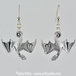 Hanging Dragon Earrings - Antique Silver Dragons - IN STOCK and Ready to Ship