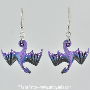 Hanging Dragon Earrings - Galaxy Dragons with Stars - IN STOCK and Ready to Ship