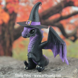Witch Dragon Sculpture Resin Designer Toy - Black and Purple - IN STOCK and Ready to Ship