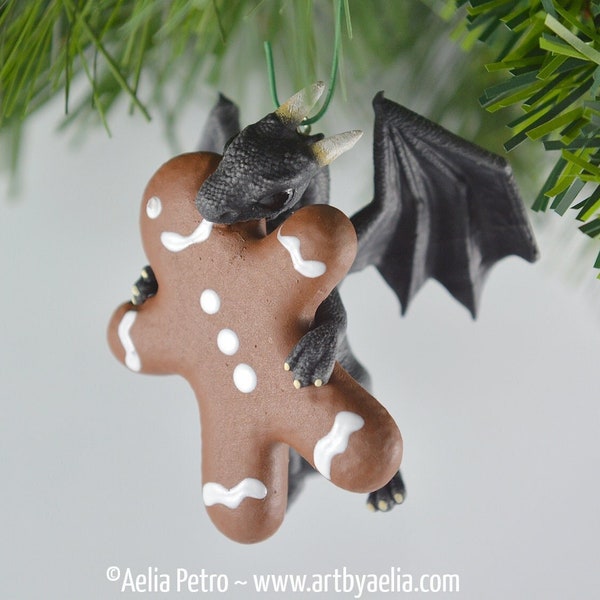 Gingerbread Dragon Ornament - Black Dragon - PRE-ORDER Shipping in 2-4 Weeks