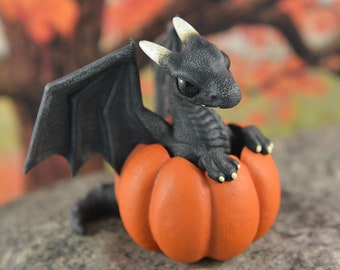 Pumpkin Dragon Sculpture Resin Designer Toy - Black Dragon - PRE ORDER Shipping in 6-10 Weeks