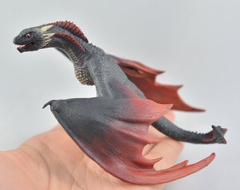Realistic Baby Dragon Replica - Black and Red - IN STOCK and Ready to Ship