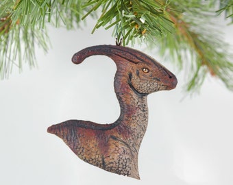 Dinosaur Portrait Necklace or Ornament - Parasaurolophus - IN STOCK and Ready to Ship