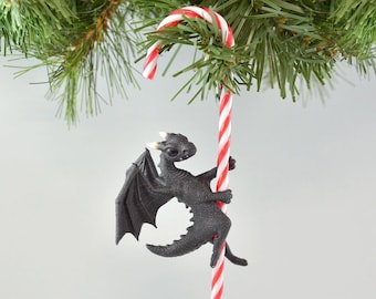 Candy Cane Dragon Ornament - Black Dragon - IN STOCK and ready to Ship