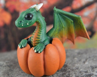 Pumpkin Dragon Sculpture Resin Figurine - Fall Leaf Dragon - In Stock and Ready to Ship