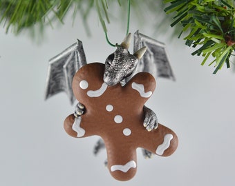 Gingerbread Dragon Ornament - Antique Silver Dragon -  PRE-ORDER Shipping in 2-4 Weeks