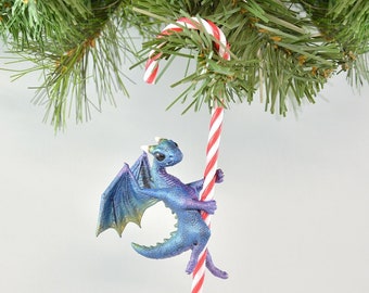 Candy Cane Dragon Ornament - Aurora Borealis Dragon - IN STOCK and Ready to Ship