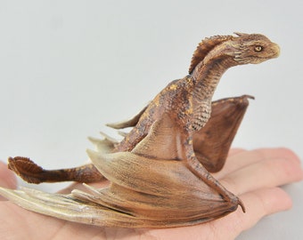 Realistic Baby Dragon Replica - Cream and Gold Dragon - IN STOCK and Ready to Ship