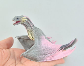 Realistic Baby Dragon Replica - Grey and Pink Dragon - IN STOCK and Ready to Ship