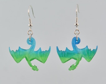 Hanging Dragon Earrings - Blue and Green Sea Glass Inspired Earrings - IN STOCK and Ready to Ship