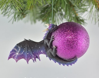 Dragon Bauble Ornament - Starry Galaxy Dragon on your choice of Glittery Bauble - IN STOCK and Ready to Ship