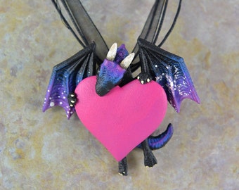 Valentines Heart Dragon Necklace - Galaxy Dragon - IN STOCK and Ready to Ship