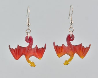 Hanging Dragon Earrings - Fire Dragon - Red, Orange and Yellow Sea Glass Inspired Earrings - IN STOCK and Ready to Ship