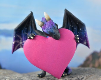 Valentines Day Heart Dragon Sculpture Resin Figurine - Galaxy Dragon - PRE ORDER Shipping in 2-4 Weeks